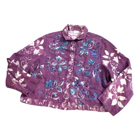 Vintage Eileen Fisher Beaded Embroidered Cotton Jacket Artwear M/L